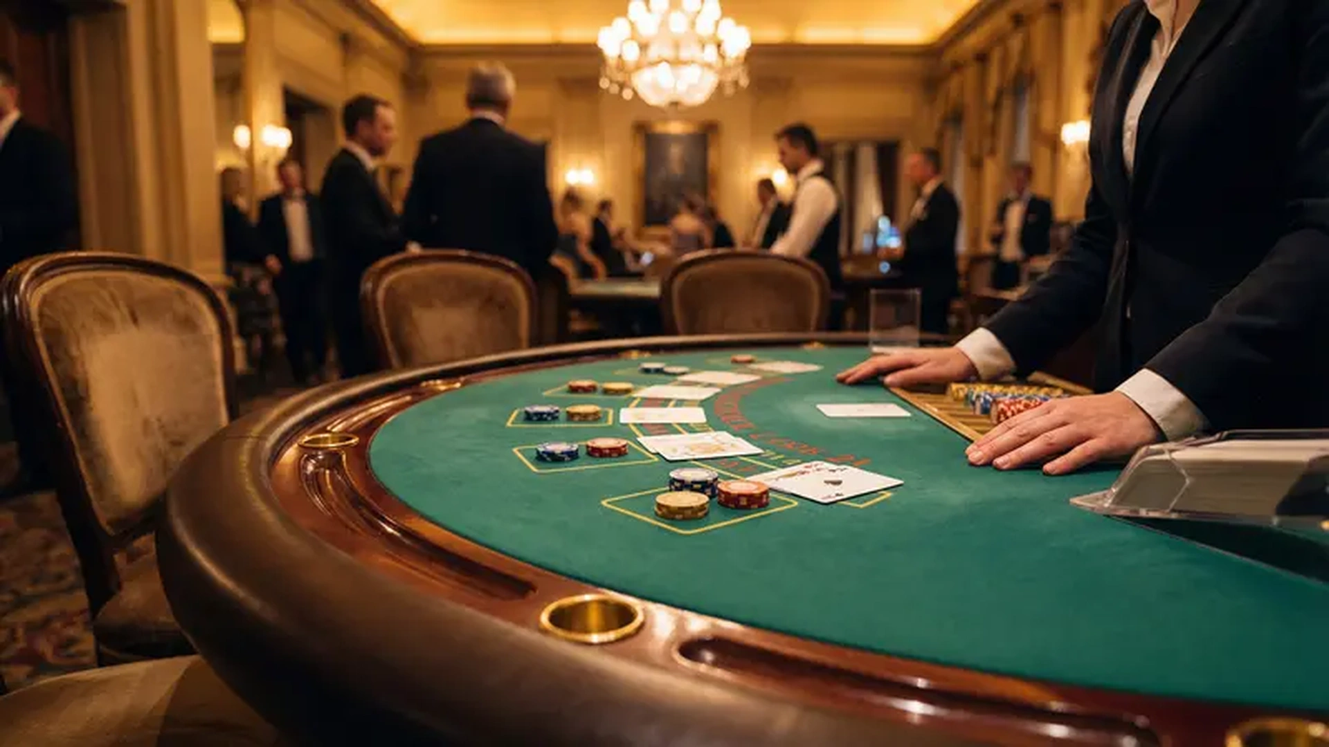 Crupier repartiendo cartas en mesa de bacará en vivo